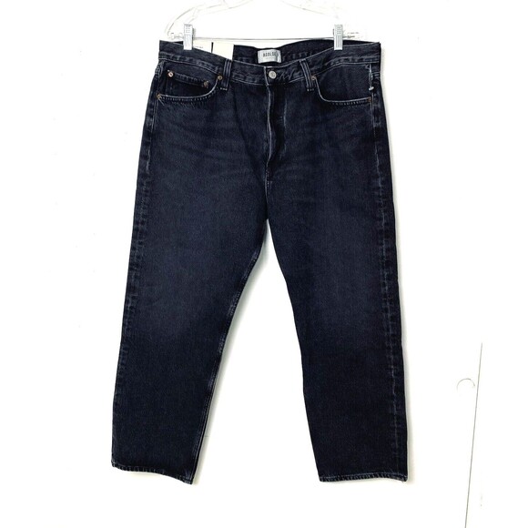 Agolde Jeans Size 32 Black 90s Low Rise Vintage Straight Paradox Button Fly Crop - Picture 1 of 16